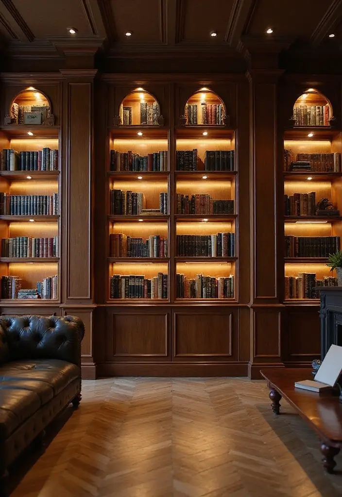 28 Bookshelf Lighting Ideas That Add Drama and Elegance 21 28 Bookshelf Lighting Ideas That Add Drama and Elegance - 21. Creative Use of Mirrors with Lighting