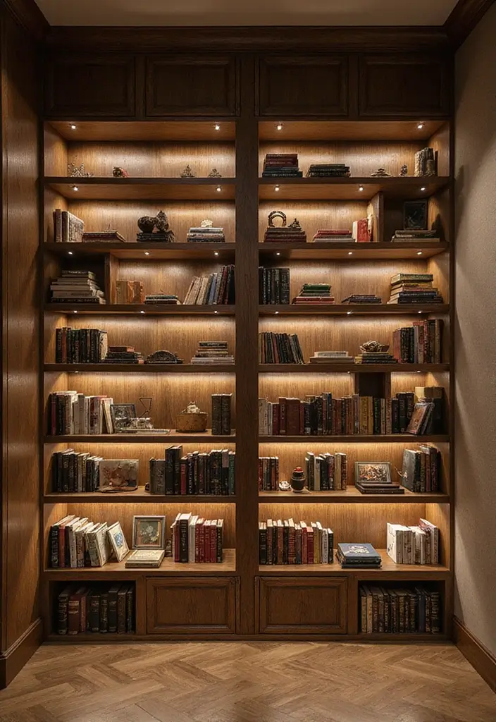 28 Bookshelf Lighting Ideas That Add Drama and Elegance 22 28 Bookshelf Lighting Ideas That Add Drama and Elegance - 22. Layered Lighting for Dynamic Design