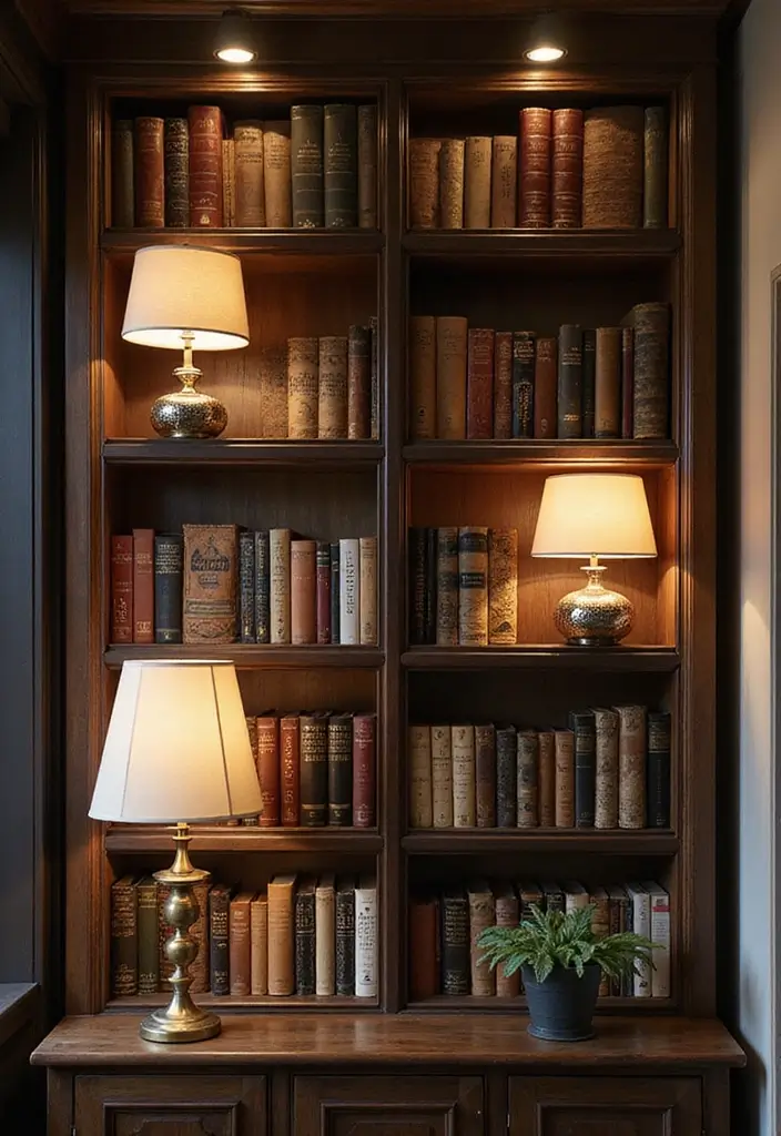 28 Bookshelf Lighting Ideas That Add Drama and Elegance 6 28 Bookshelf Lighting Ideas That Add Drama and Elegance - 6. Decorative Table Lamps for Added Height