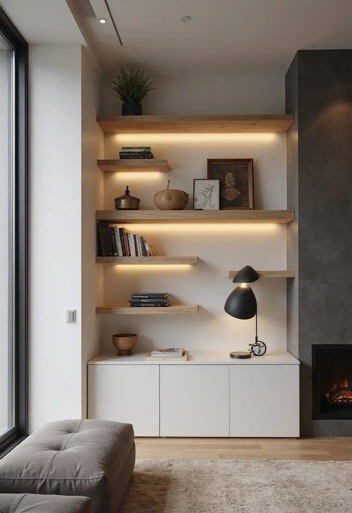 28 Bookshelf Lighting Ideas That Add Drama and Elegance 7 28 Bookshelf Lighting Ideas That Add Drama and Elegance - 7. Floating Shelves with Built-in Lighting
