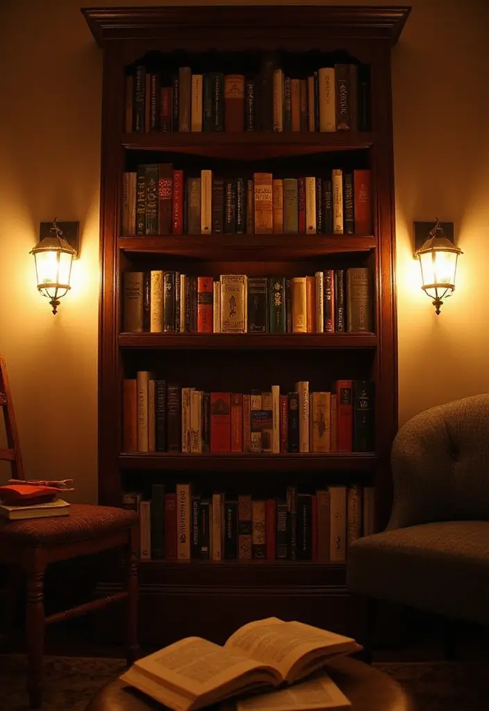 28 Bookshelf Lighting Ideas That Add Drama and Elegance 9 28 Bookshelf Lighting Ideas That Add Drama and Elegance - 9. Wall Sconces for a Cozy Ambiance