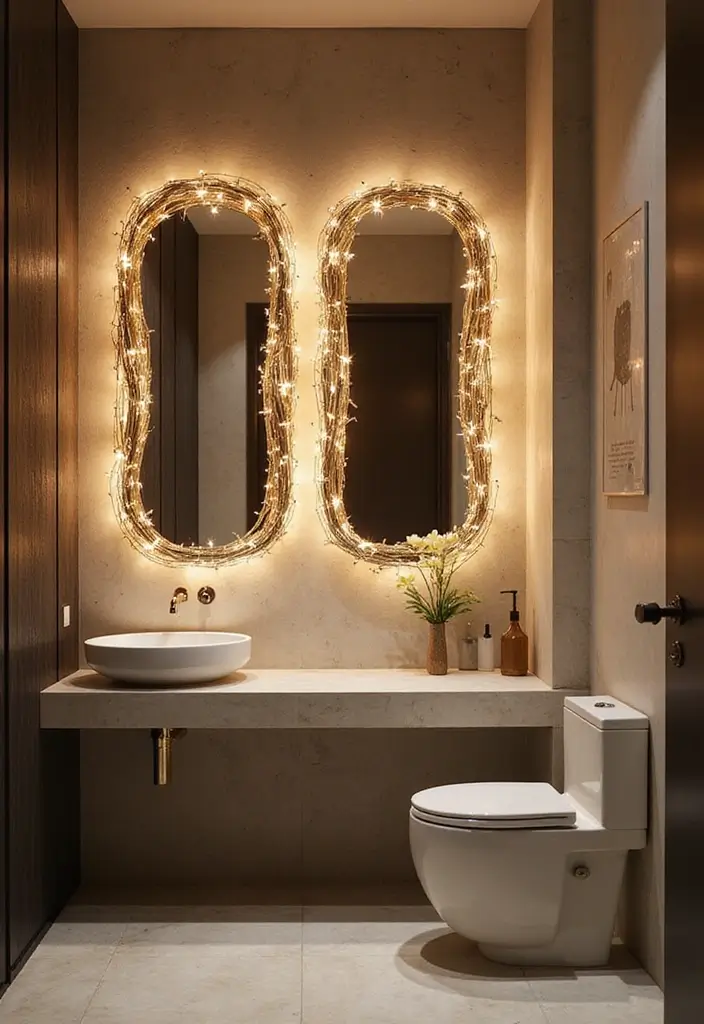 28 Ceiling Bathroom Lighting Ideas for Elegant Glow - 11. Artistic Sculptural Lights