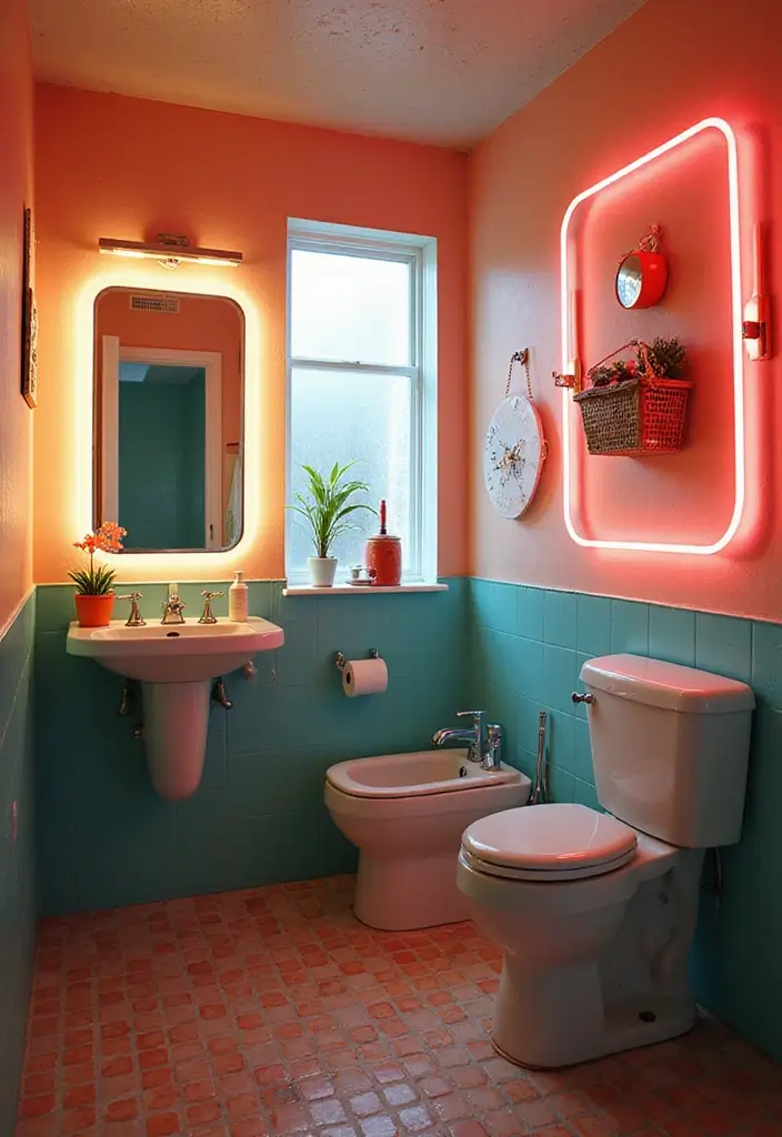 28 Ceiling Bathroom Lighting Ideas for Elegant Glow - 17. Retro Tube Lights