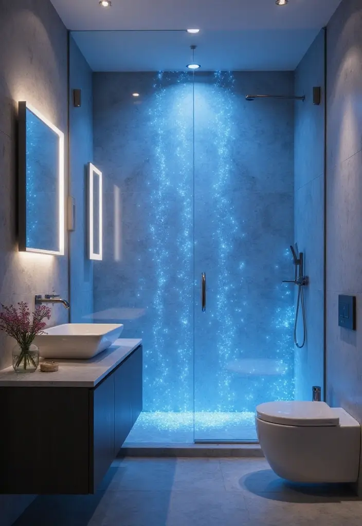 28 Ceiling Bathroom Lighting Ideas for Elegant Glow - 18. Ethereal Glow with Fiber Optics