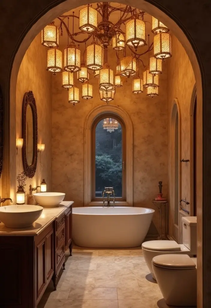 28 Ceiling Bathroom Lighting Ideas for Elegant Glow - 21. Elegant Lantern Ceilings