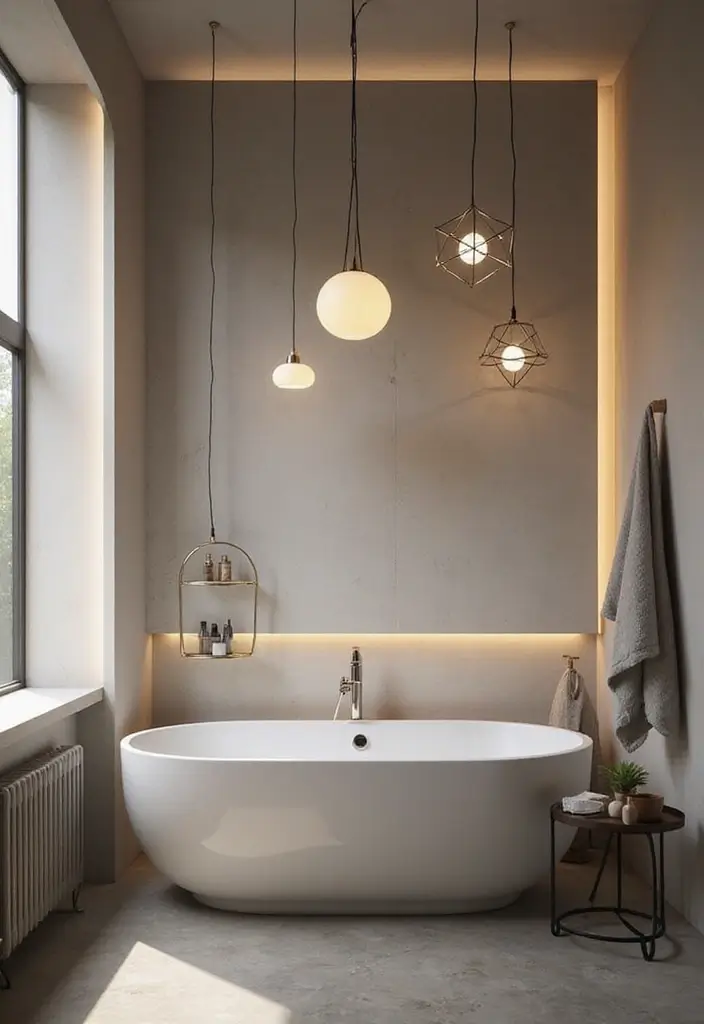 28 Ceiling Bathroom Lighting Ideas for Elegant Glow - 23. Contemporary Geometric Lights