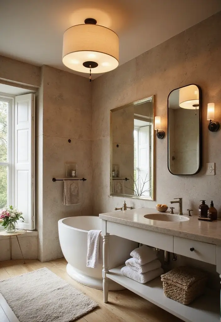 28 Ceiling Bathroom Lighting Ideas for Elegant Glow - 24. Elegant Drum Ceiling Lights