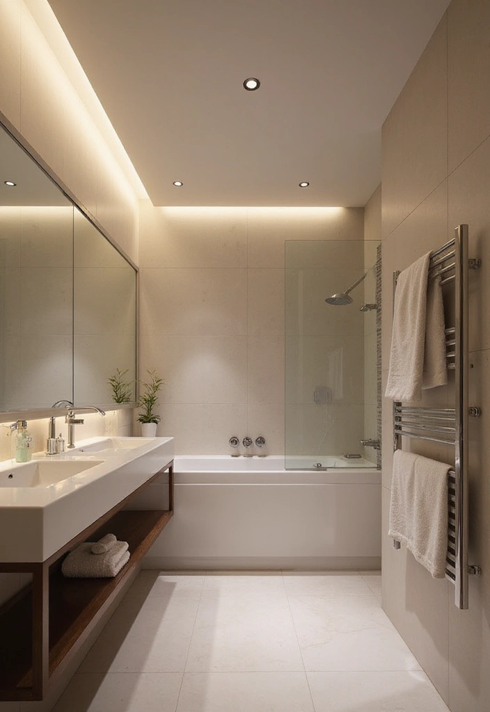 28 Ceiling Bathroom Lighting Ideas for Elegant Glow - 25. Chic Recessed Lighting
