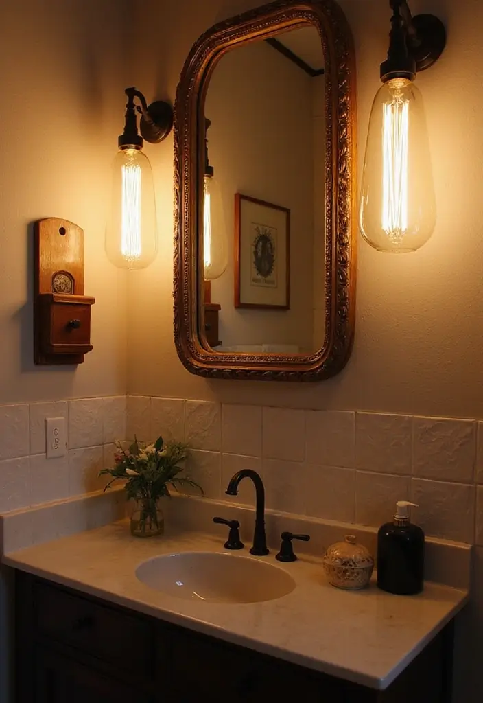 28 Ceiling Bathroom Lighting Ideas for Elegant Glow - 28. Vintage Tubular Lights