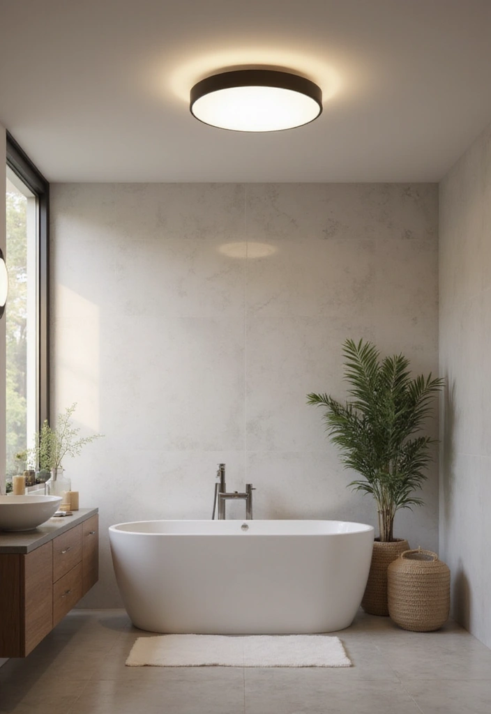 28 Ceiling Bathroom Lighting Ideas for Elegant Glow - 3. Modern Flush Mounts