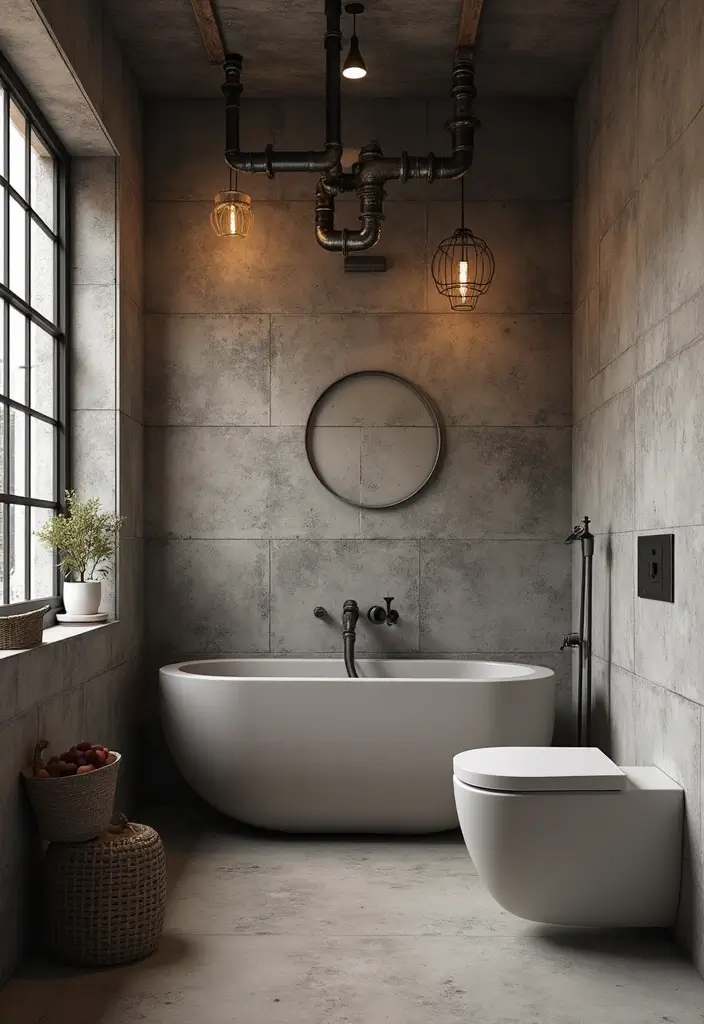 28 Ceiling Bathroom Lighting Ideas for Elegant Glow - 6. Industrial Pipe Fixtures