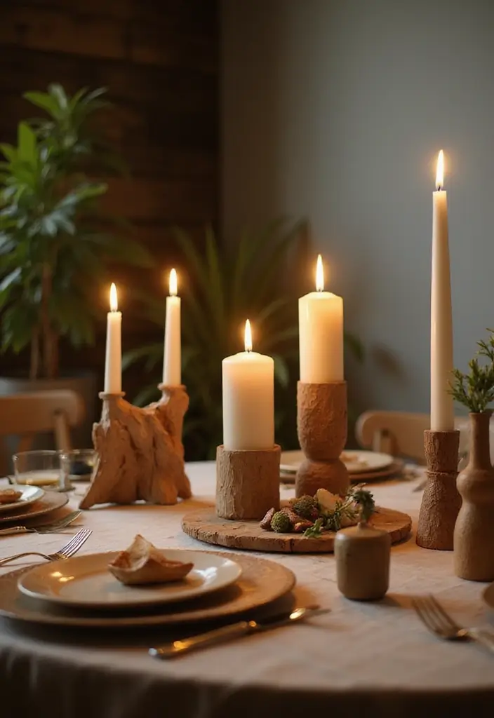 28 Dining Lighting Ideas That Set the Mood Perfectly 13 28 Dining Lighting Ideas That Set the Mood Perfectly - 13. Candle Holders Made from Sustainable Materials