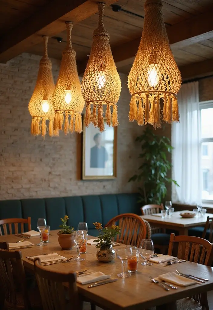 28 Dining Lighting Ideas That Set the Mood Perfectly 24 28 Dining Lighting Ideas That Set the Mood Perfectly - 24. Macramé Light Fixtures