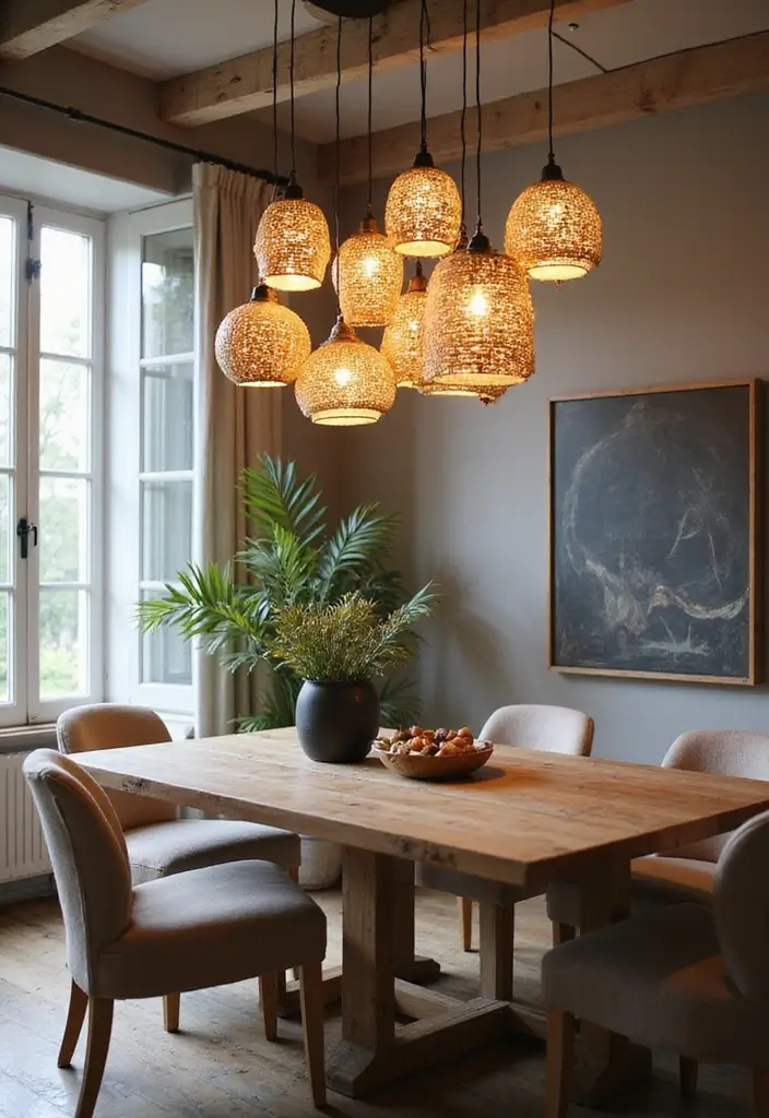 28 Dining Lighting Ideas That Set the Mood Perfectly 3 28 Dining Lighting Ideas That Set the Mood Perfectly - 3. Hanging Pendant Lights Made from Recycled Materials