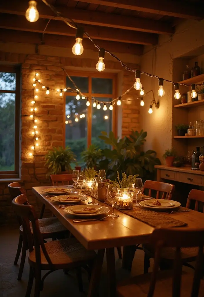 28 Dining Lighting Ideas That Set the Mood Perfectly 8 28 Dining Lighting Ideas That Set the Mood Perfectly - 8. Eco-Friendly String Lights