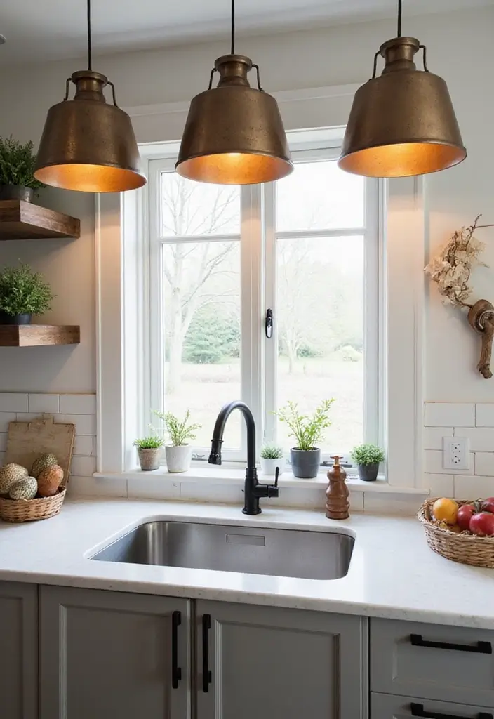 28 Kitchen Sink Lighting Designs You’ll Want to Try 16 28 Kitchen Sink Lighting Designs You’ll Want to Try - 16. Metal Drum Shades