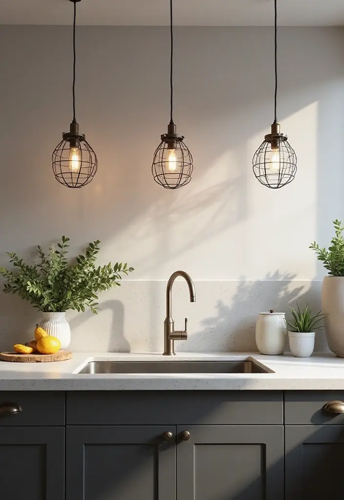 28 Kitchen Sink Lighting Designs You’ll Want to Try 23 28 Kitchen Sink Lighting Designs You’ll Want to Try - 23. Open Cage Fixtures