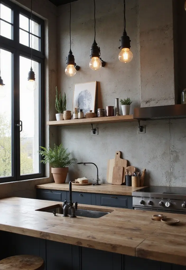 28 Kitchen Sink Lighting Designs You’ll Want to Try 24 28 Kitchen Sink Lighting Designs You’ll Want to Try - 24. Concrete and Wood Combinations