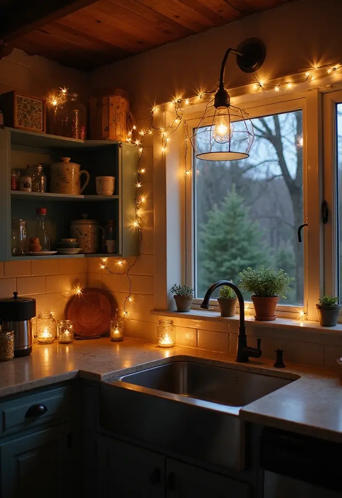 28 Kitchen Sink Lighting Designs You’ll Want to Try 26 28 Kitchen Sink Lighting Designs You’ll Want to Try - 26. Lantern String Lights