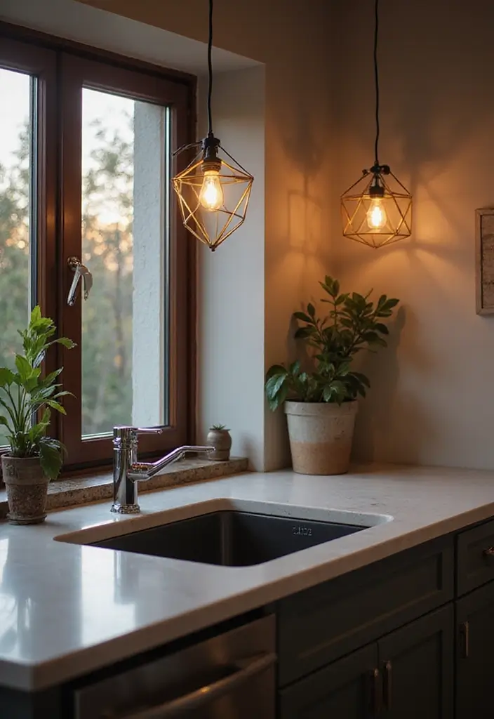 28 Kitchen Sink Lighting Designs You’ll Want to Try 27 28 Kitchen Sink Lighting Designs You’ll Want to Try - 27. Geometric Fixtures
