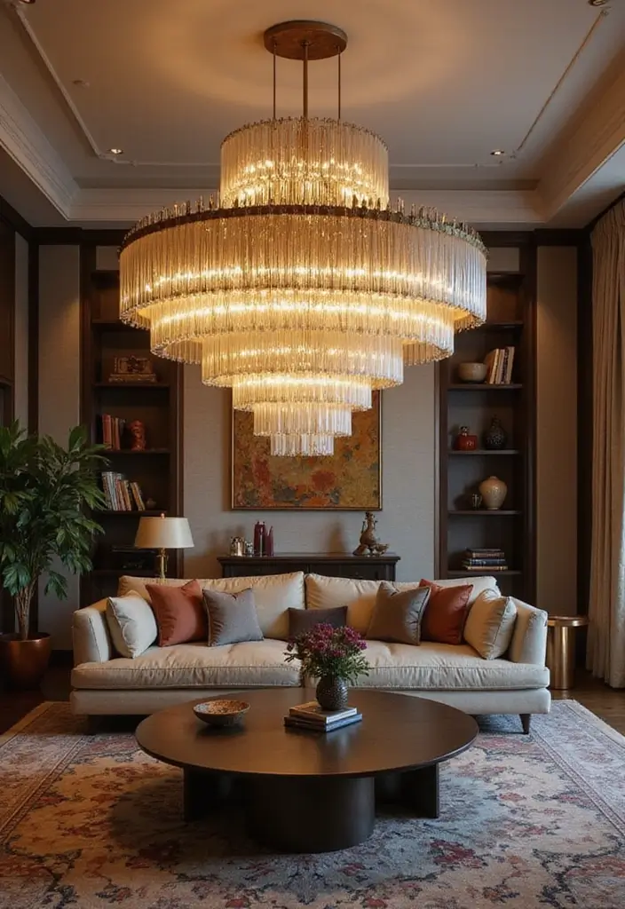 28 Living Room Lighting Designs That Elevate Modern Homes 1 28 Living Room Lighting Designs That Elevate Modern Homes - 1. Statement Chandeliers