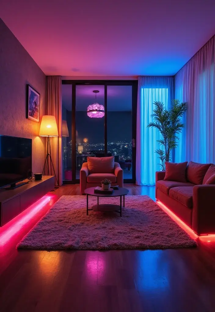 28 Living Room Lighting Designs That Elevate Modern Homes 13 28 Living Room Lighting Designs That Elevate Modern Homes - 13. Color-Changing Lights