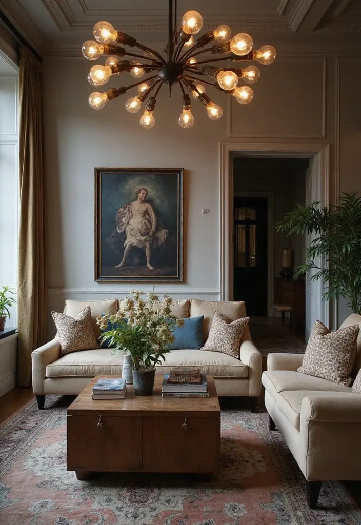 28 Living Room Lighting Designs That Elevate Modern Homes 14 28 Living Room Lighting Designs That Elevate Modern Homes - 14. Vintage-Inspired Fixtures