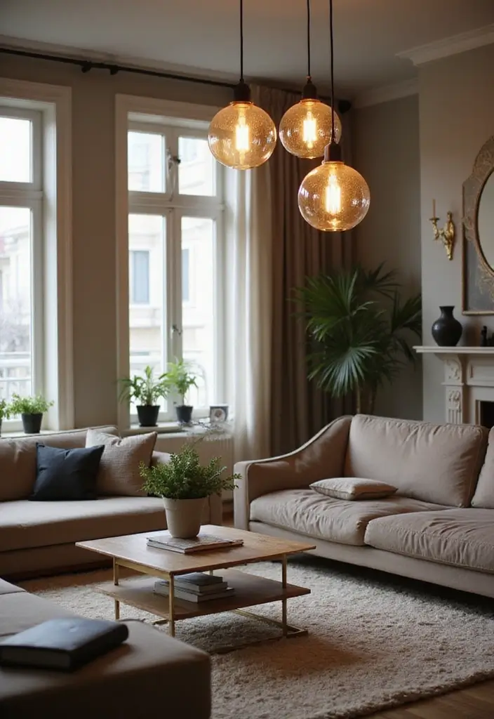28 Living Room Lighting Designs That Elevate Modern Homes 6 28 Living Room Lighting Designs That Elevate Modern Homes - 6. Pendant Lights Over Coffee Tables