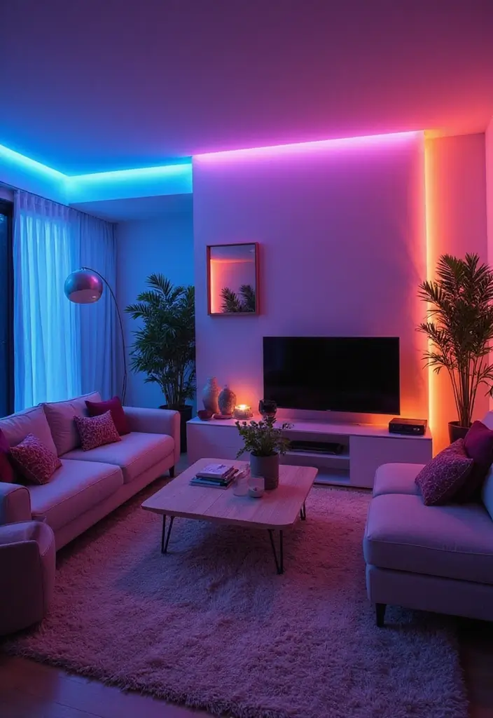28 Living Room Lighting Designs That Elevate Modern Homes 8 28 Living Room Lighting Designs That Elevate Modern Homes - 8. Creative LED Strip Lighting