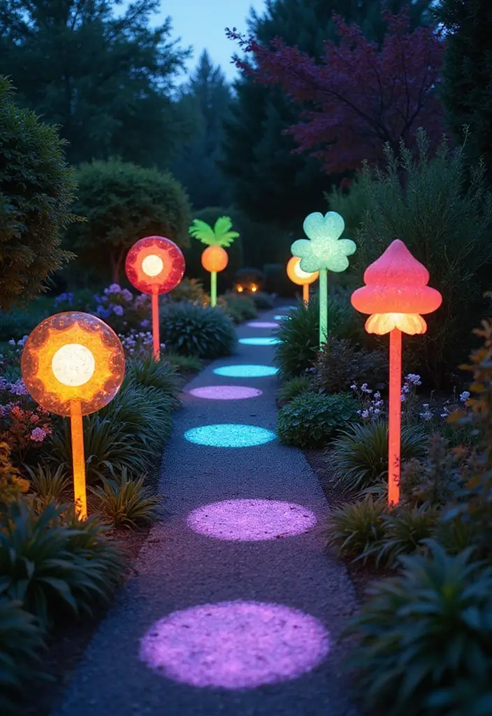 28 Outdoor Lighting Ideas That Add Drama and Charm - 10. Pathway Markers with Creative Designs