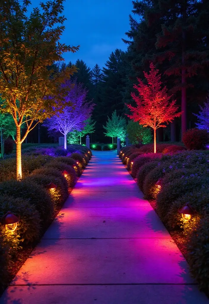 28 Outdoor Lighting Ideas That Add Drama and Charm - 16. Color-Changing LED Path Lights