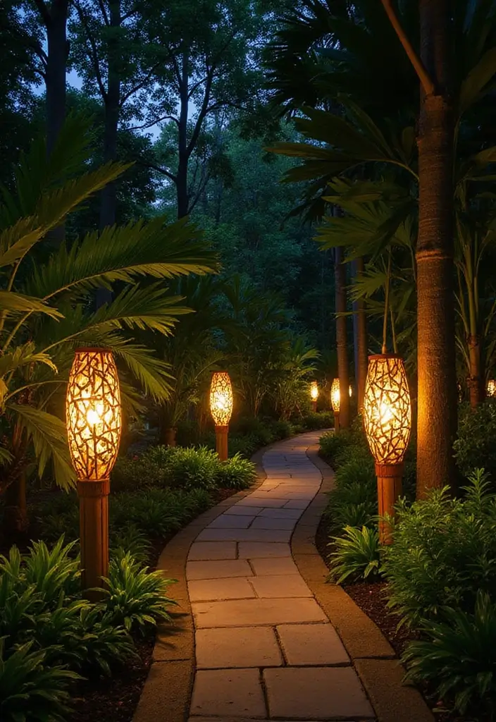 28 Outdoor Lighting Ideas That Add Drama and Charm - 22. Tropical-Style Bamboo Lights