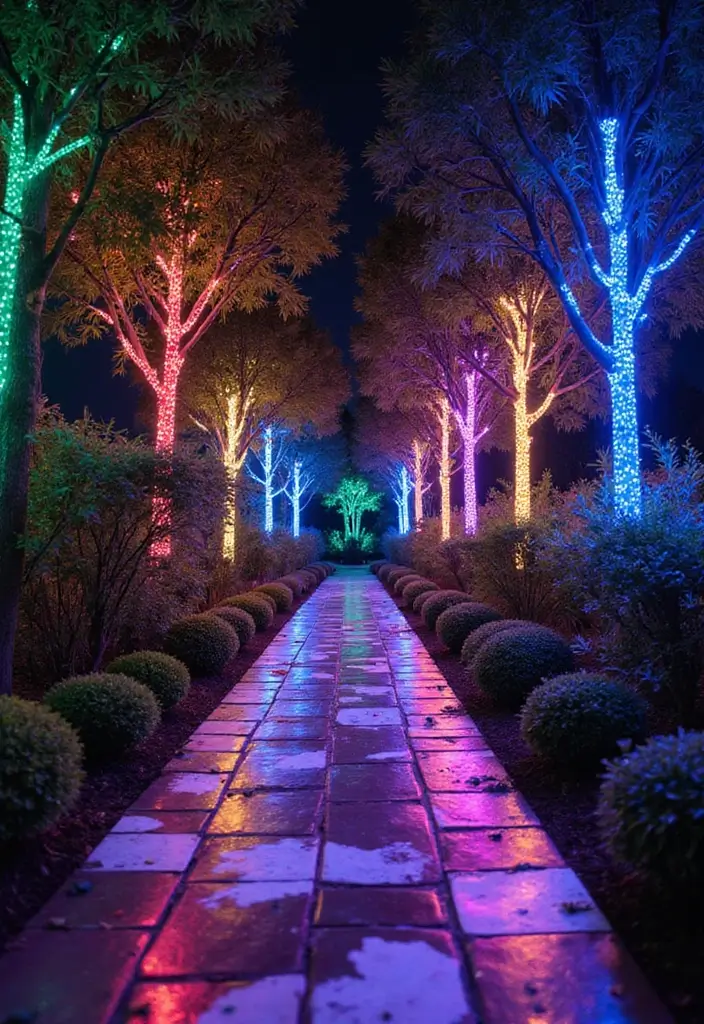 28 Outdoor Lighting Ideas That Add Drama and Charm - 25. Pathway Iridescent Lights