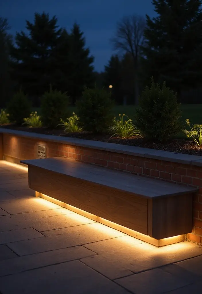28 Outdoor Lighting Ideas That Add Drama and Charm - 4. Under-Bench LED Strip Lighting