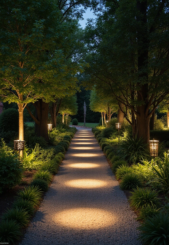 28 Outdoor Lighting Ideas That Add Drama and Charm - 7. Pathway Spotlights for Landscape Focus