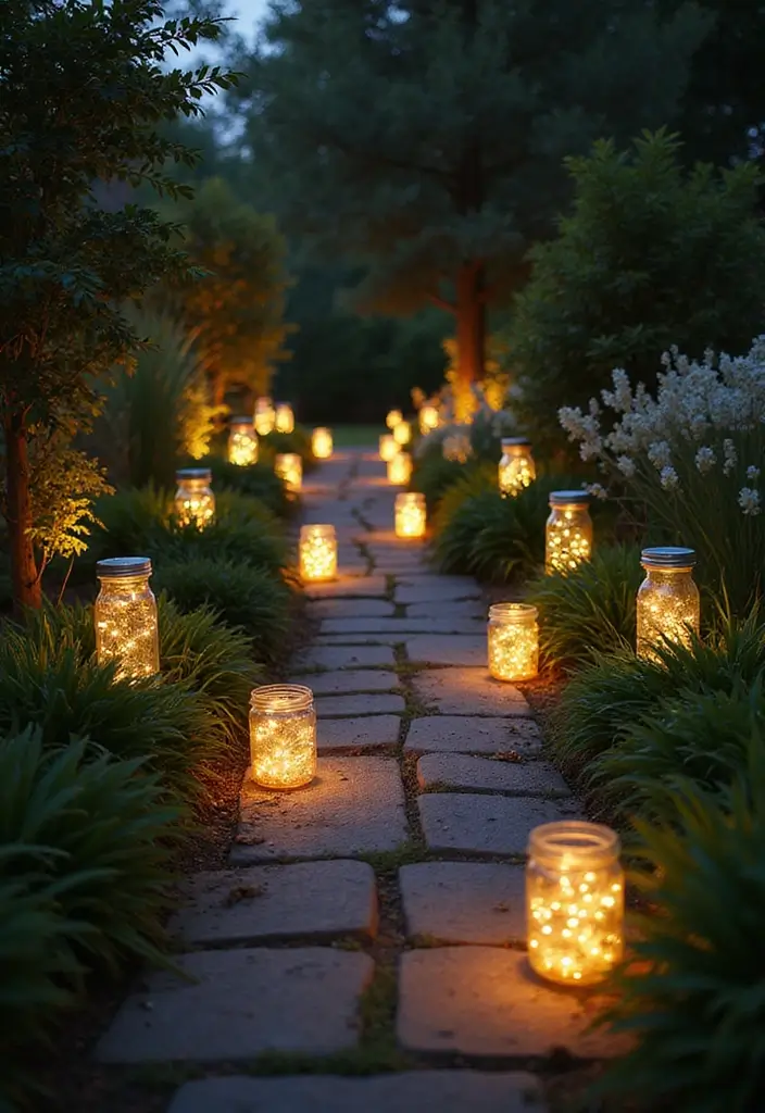 28 Outdoor Lighting Ideas That Add Drama and Charm - 8. Fairy Lights in Glass Jars