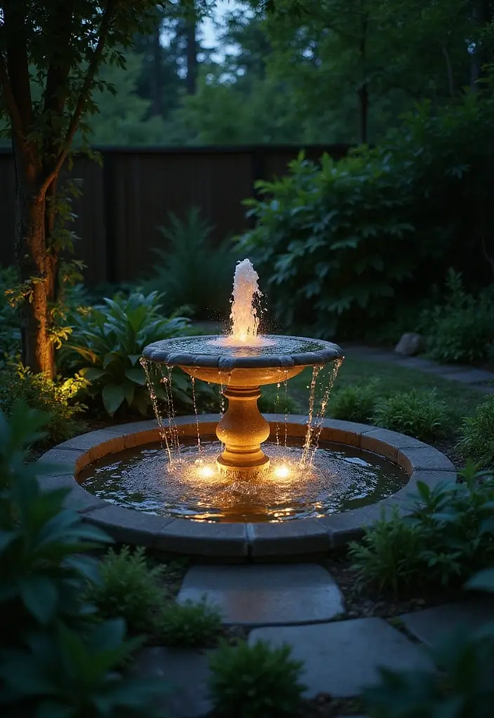28 Patio Lighting Ideas to Create the Perfect Outdoor Ambiance 15 28 Patio Lighting Ideas to Create the Perfect Outdoor Ambiance - 15. Eco-Friendly Fountains with Lighting