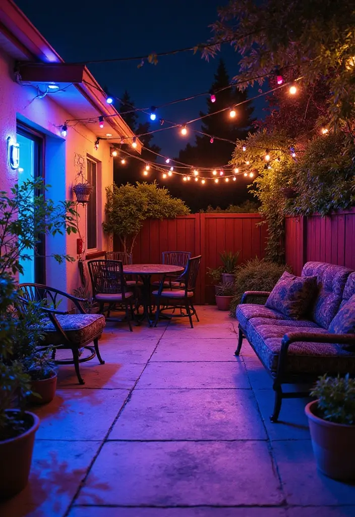 28 Patio Lighting Ideas to Create the Perfect Outdoor Ambiance 18 28 Patio Lighting Ideas to Create the Perfect Outdoor Ambiance - 18. Color-Changing LED Lights