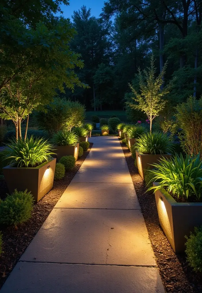 28 Walkway Lighting Ideas That Combine Safety and Beauty - 13. Illuminated Planters