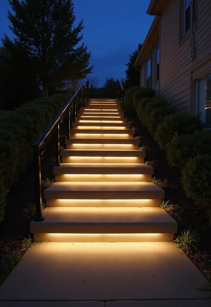 28 Walkway Lighting Ideas That Combine Safety and Beauty - 14. Under-Step Lighting