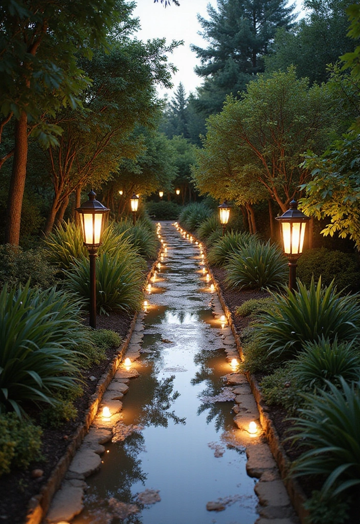 28 Walkway Lighting Ideas That Combine Safety and Beauty - 20. Illuminated Pathway Mirrors