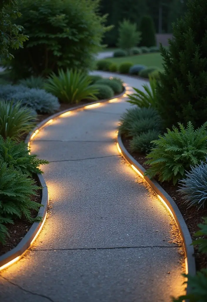 28 Walkway Lighting Ideas That Combine Safety and Beauty - 21. Light-Up Garden Edging