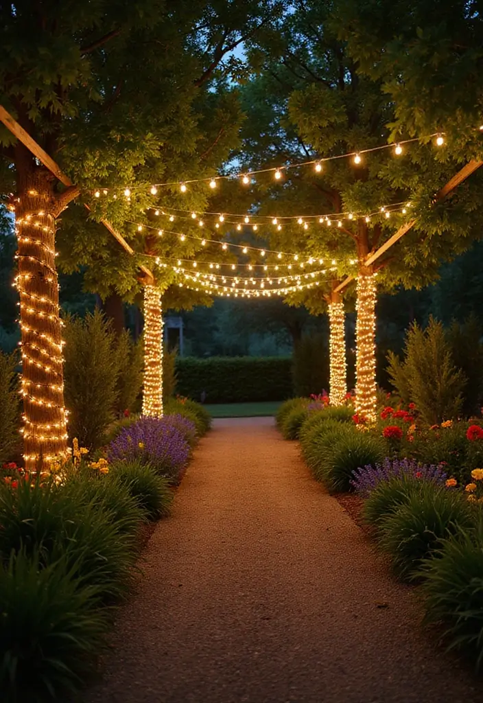 28 Walkway Lighting Ideas That Combine Safety and Beauty - 26. Hanging String Lights