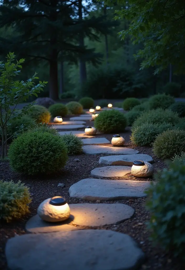 28 Walkway Lighting Ideas That Combine Safety and Beauty - 27. Solar-Powered Rock Lights