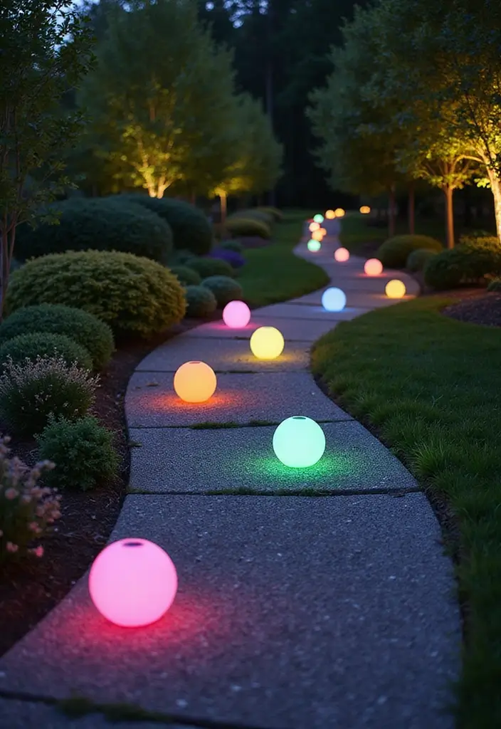 28 Walkway Lighting Ideas That Combine Safety and Beauty - 28. Solar Pathway Balls