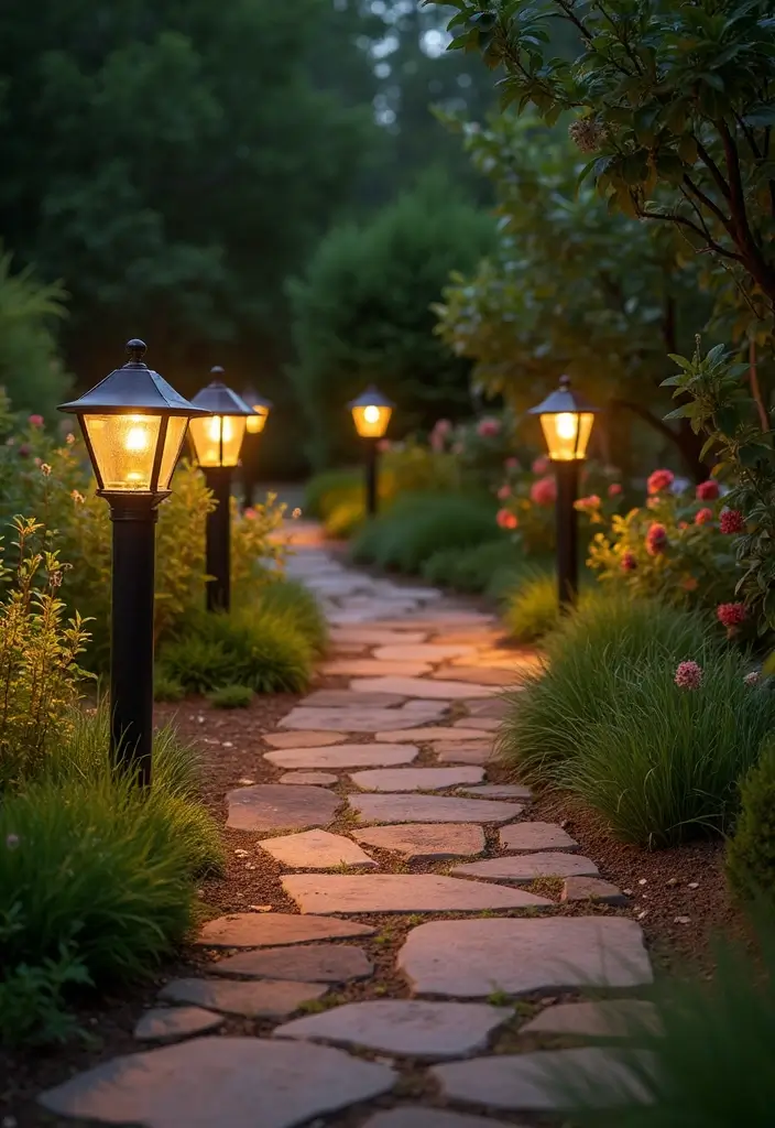 28 Walkway Lighting Ideas That Combine Safety and Beauty - 3. Rustic Pathway Bollards