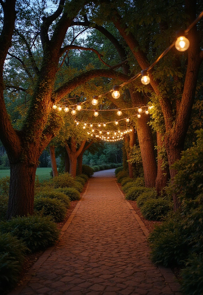 28 Walkway Lighting Ideas That Combine Safety and Beauty - 4. Fairy Lights in Trees
