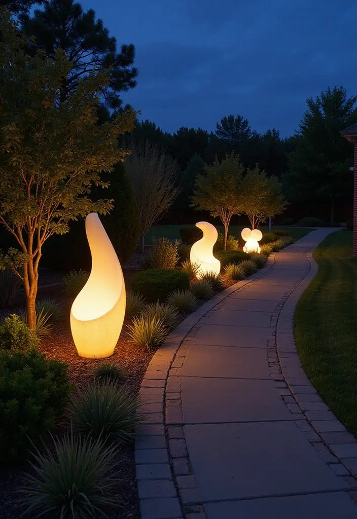 28 Walkway Lighting Ideas That Combine Safety and Beauty - 7. Artistic Sculptural Lights