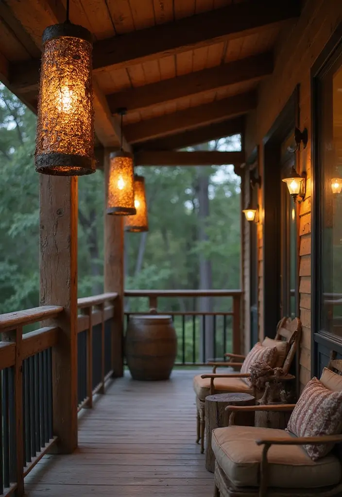29 Balcony Lighting Ideas to Make Evenings More Relaxing 17 29 Balcony Lighting Ideas to Make Evenings More Relaxing - 17. Rustic Log Lighting