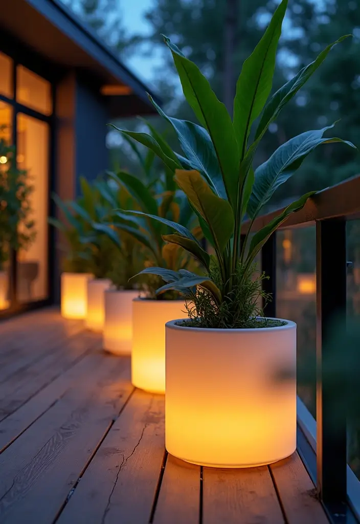 29 Balcony Lighting Ideas to Make Evenings More Relaxing 18 29 Balcony Lighting Ideas to Make Evenings More Relaxing - 18. Illuminated Planters